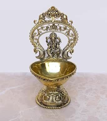 Buy Dattatreya Fine Bronze Ganesh Diya Oil Lamp for Diwali Pooja Gift ...