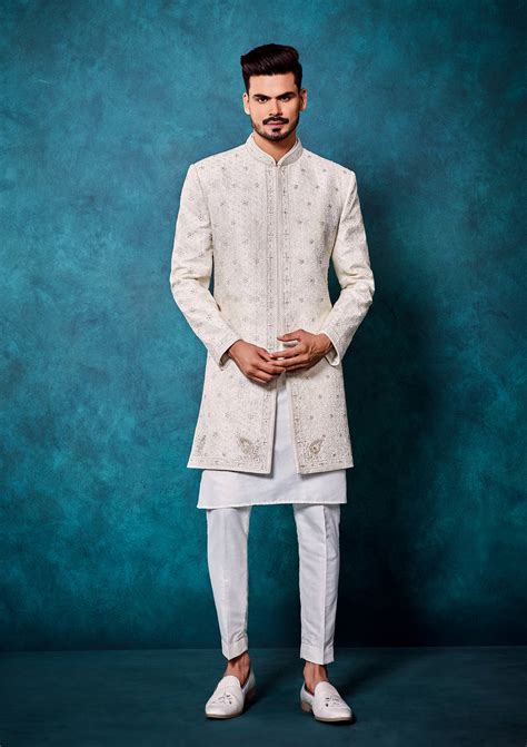 Off White Raw Silk Sherwani with Cut dana and thread work – MILLIONAIRE ...