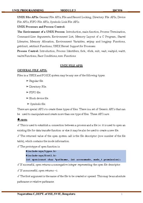 Module 3- 18CS56 - ....................... - UNIX File APIs: General ...