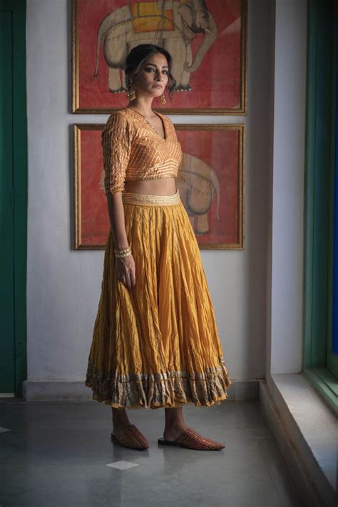 Buy - Faridkot tisha haldi yellow skirt | Elan Store