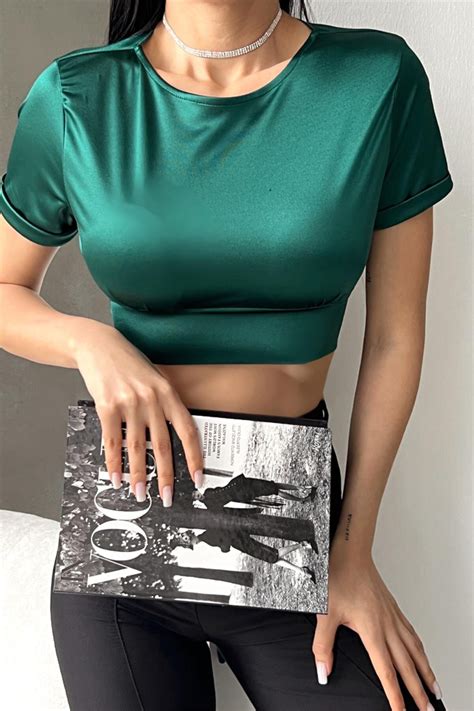Green Satin Backless Tied Blouse | Deafox