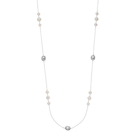 Sterling Silver Freshwater Cultured Pearl Station Long Necklace