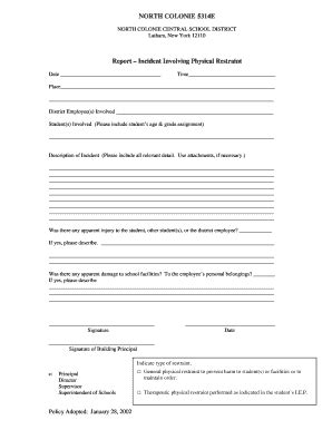 Fillable Online northcolonie Report Incident Involving Physical ...