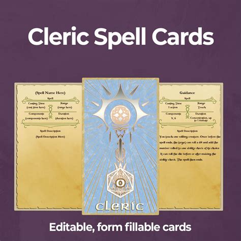 Cleric Spell Cards - D&D 5e Spell Cards - Fillable PDF