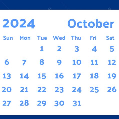 2024 Monthly Calendar October Vector, 2024, 2024 Calendar, October PNG ...