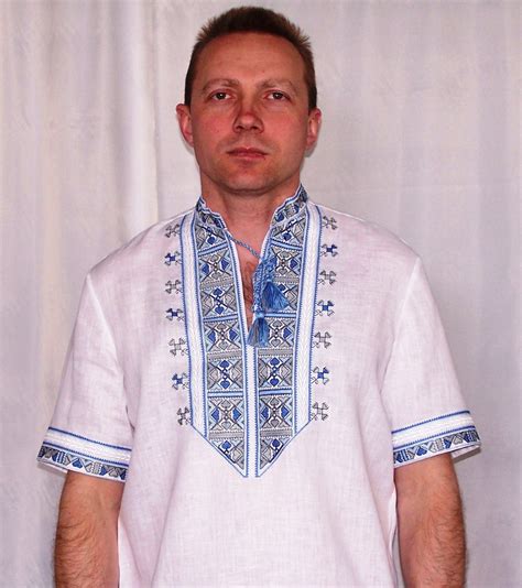 Folk Ukrainian Men's Linen White Vyshivanka Short Sleeve Shirt, folk ...