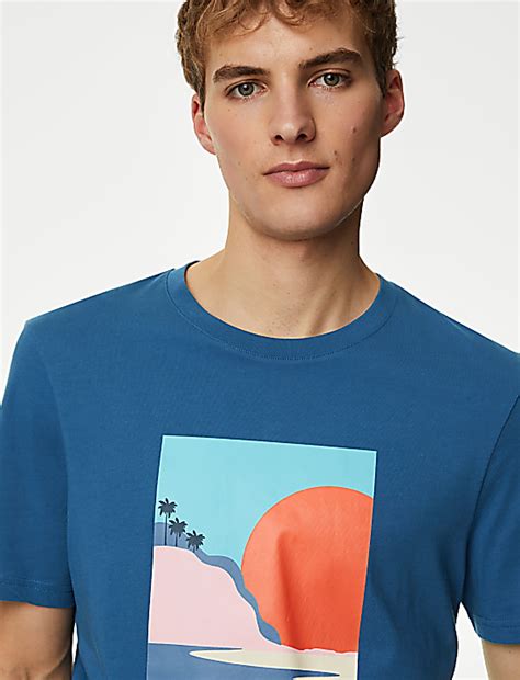 Buy Pure Cotton Sunset Graphic T-Shirt at Marks & Spencer