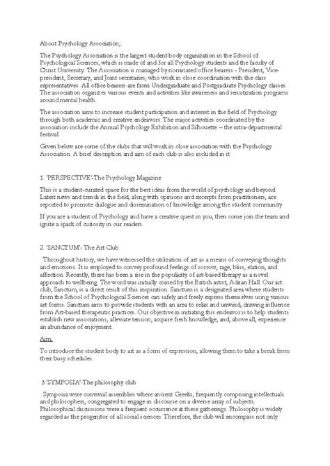 About Psychology Association - The Association is managed by nominated ...