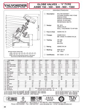 Fillable Online valvosider BVALVOSIDERb GLOBE VALVES - Y TYPE ...