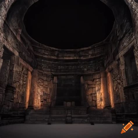 Photo of an ancient Maya temple room with five entrances on Craiyon