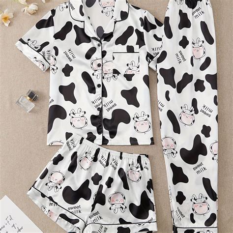 Conjunto De Pijama De Estampado De Vaca De Dibujos Animados, Top De ...