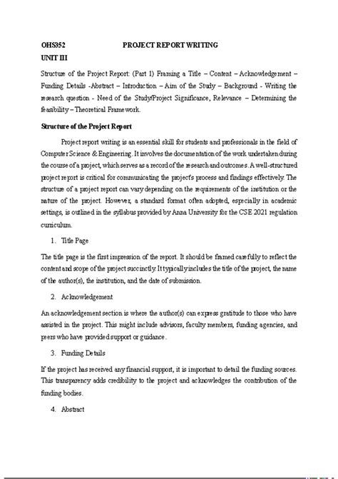 OHS352 Project Report Writing: Structuring the Report & Title Framing ...