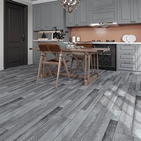 Grey Vinyl Plank Flooring 5mm W/pad Table Rock Oak Waterproof Rigid