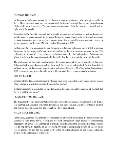 Adamson v. Jarvis - FACTS OF THE CASE: In the case of Adamson versus ...