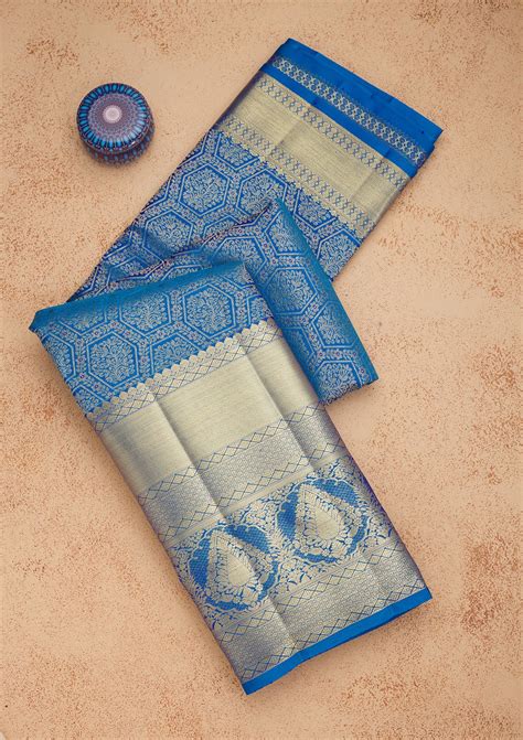 Buy Blue Zariwork Pure Silk Saree - Koskii
