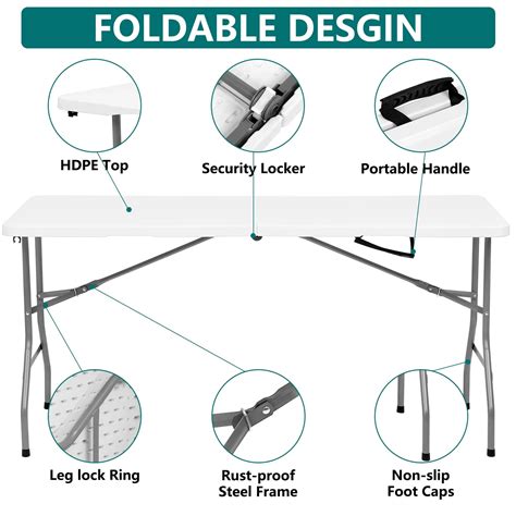 HONGGE 5 ft Folding Table Plastic Foldable Table for Indoor/Outdoor Use ...