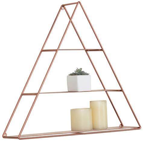 MyGift Wall Mounted Triangular Copper-Toned Metal 3-Tier Display Shelf ...