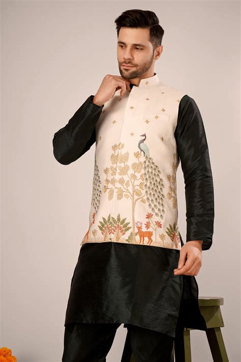Banarasi Cotton Beige Nehru Jacket