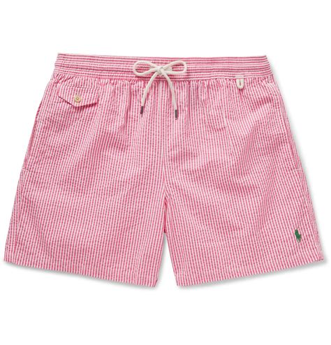 Polo Ralph Lauren Traveler Striped Seersucker Swim Shorts in Pink for ...