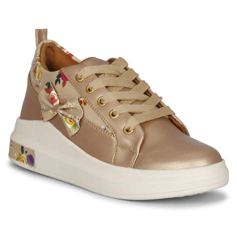 Buy Longwalk Women Floral Print Casual Sneakers Ribbon Shoes Brown at ...