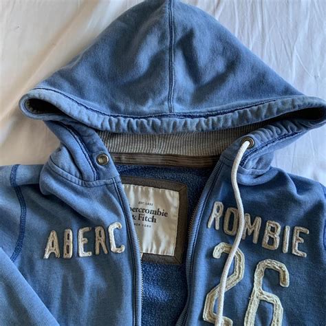Vintage blue Abercrombie & Fitch logo zip up hoodie... - Depop