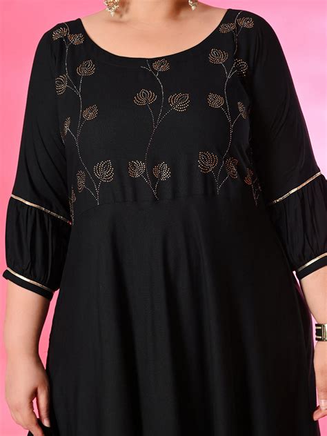 Plus Size Zehra Black Anarkali Kurta Set with Embellished Dupatta ...