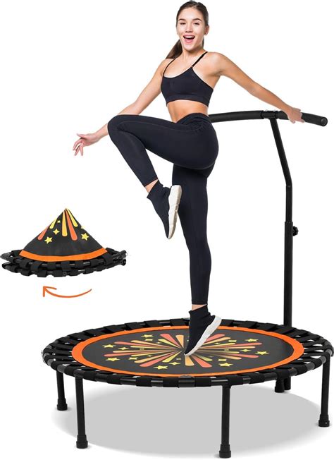 VOLKWELL 40" Rebounder Mini Trampoline with Adjustable Non-Slip Handle Bar, Foldable Indoor ...