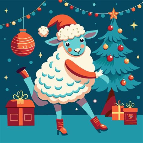 Longhaired sheep wearing christmas hats and wooly scarves a cozy ...