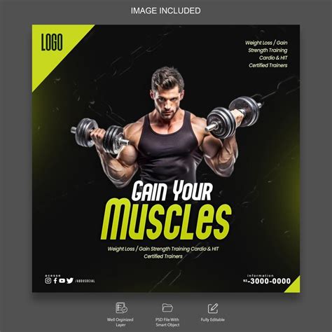 Gain your muscles fitness advertisement with a bodybuilder | Premium PSD