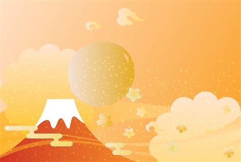 Hintergrundillustration des Mount Fuji und des Sonnenaufgangs der ...