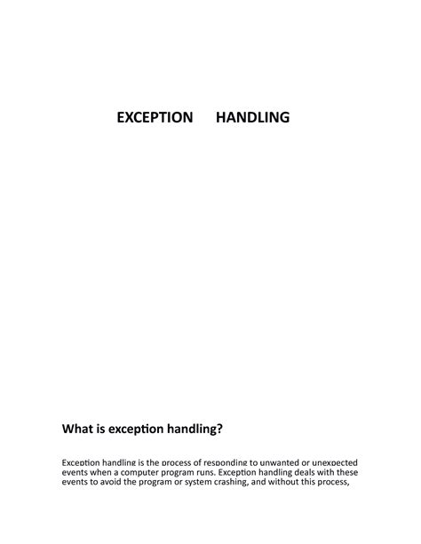 Exception 2 - EXCEPTION HANDLING What is exception handling? Exception ...
