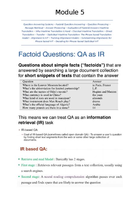 NLP Module 5: Factoid Question Answering & Machine Translation Insights ...