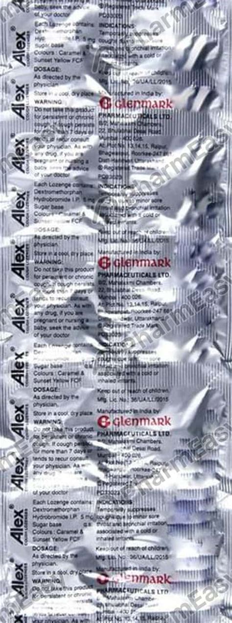 Buy Alex 5 MG Lozenge (10) Online at Flat 15% OFF | PharmEasy