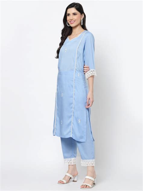 Hand Embroidered Blue and Plein Air Thread Work Kurta - DART STUDIO