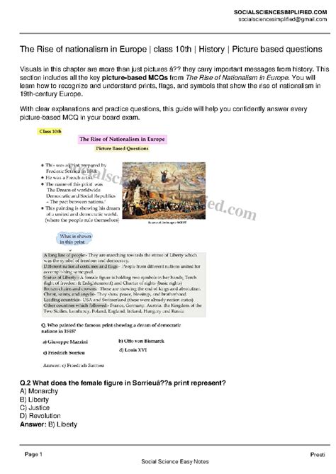 Class 10 History: The Rise of Nationalism in Europe - MCQs Guide - Studocu