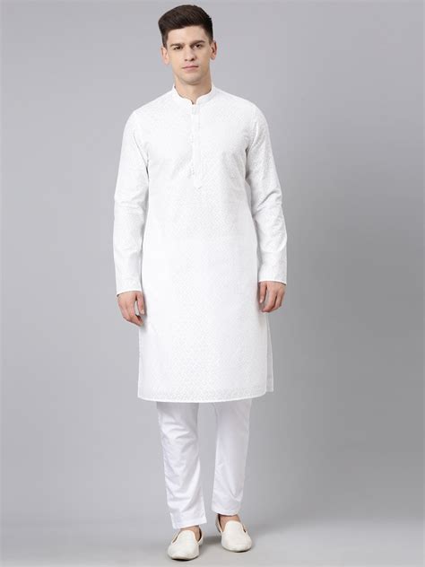 White Cotton Chikankari Kurta Set | The Ethnic Co