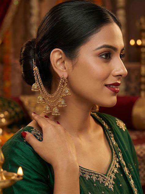 Ethnic 24k Gold Plated Multi Layer 6 Jhumki Ear Chain – Niscka