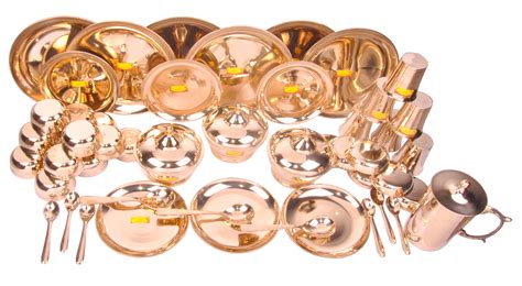 Pure Bronze |Kansa Thali Dinner Set Big - 49 Pieces, Gold - (Pure Kans ...
