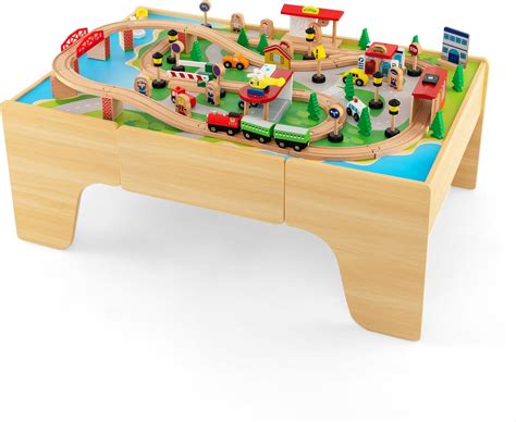 HONEY JOY Train Table, Wooden Kids Activity Table with Storage, 84 ...