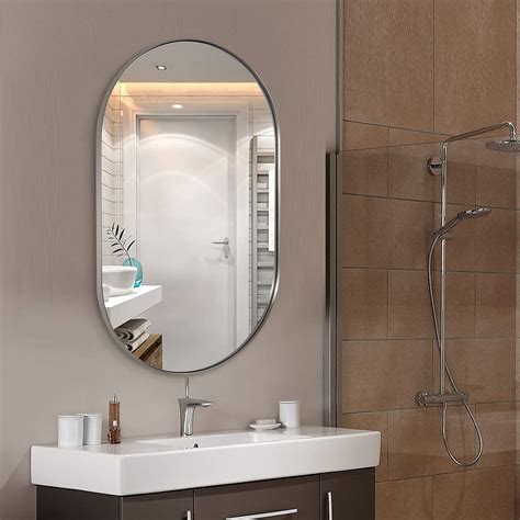 ANDY STAR Brushed Nickel Bathroom Mirror, 24x36 Silver Oval Mirror ...