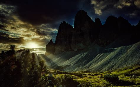 Download wallpaper the sun, rays, landscape, mountains, nature, The ...