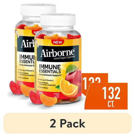 (2 pack) Airborne Immune Essentials Vitamin C Gummies, Multivitamin ...