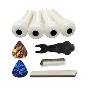 Ubrand 1 Set Ukulele String Saddle and Nut with 4pc Ukulele Bridge Pin ...