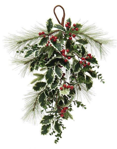 26" Fresh Variegated Holly Bough w/ Pine - Cabin Creations