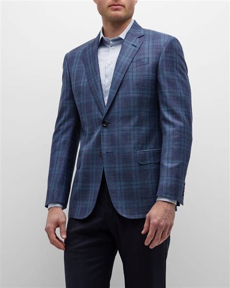 Emporio Armani Men's Plaid Windowpane Sport Coat | Neiman Marcus