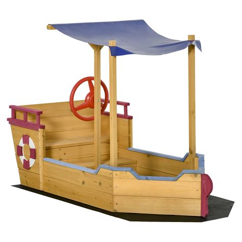 Outsunny Kids Wooden Sand Pit Children Sandbox Pirate Ship Sandboat ...