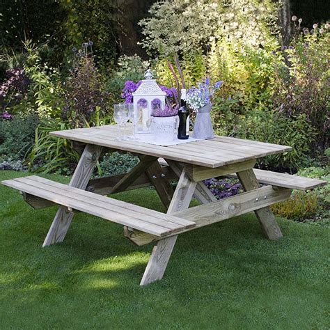 Outdoor Wooden Rectangular Picnic Table by Forest Garden, L150 W150 H70 ...