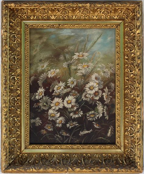 Antique Floral Original Oil Painting Daisies Circa Late 1800s Vintage Painting on Stretched ...