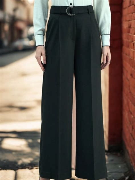 Women Black High Waist Belted High-Rise Trouser