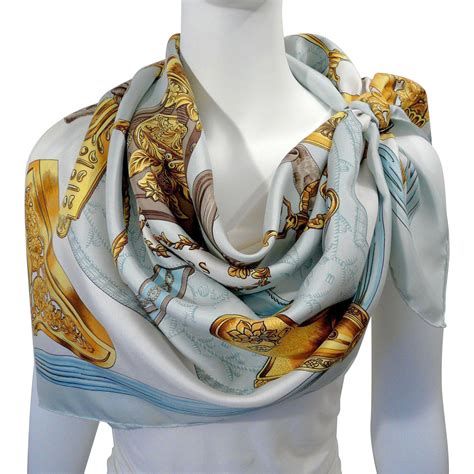 Authentic Vintage Hermes Silk Scarf Etriers Light Blue Stunning ...